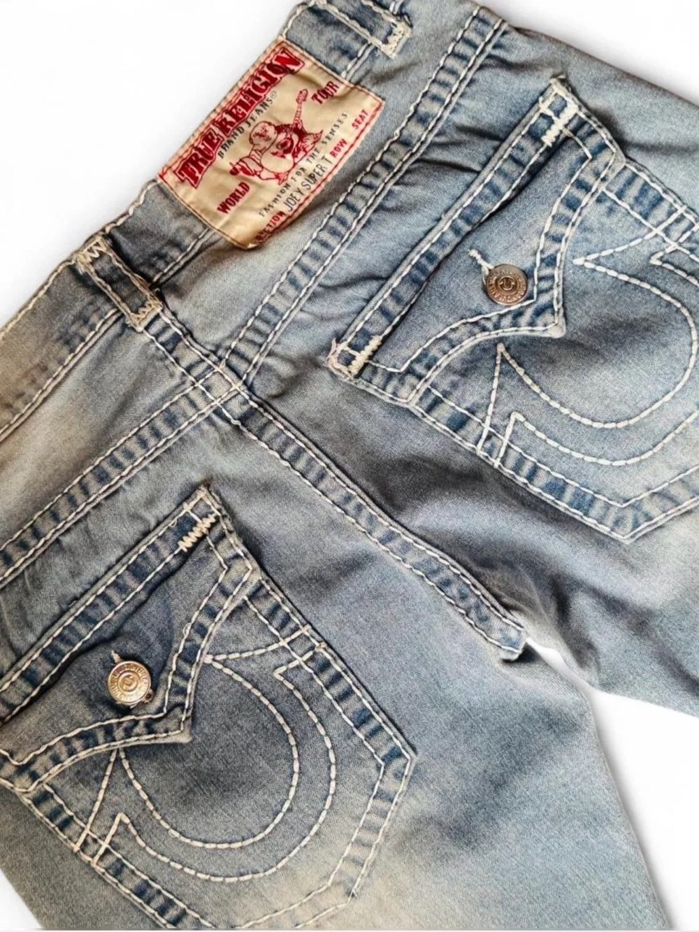 True Religion Joey Super T Jeans Light Wash Flare Y2K Mens 36x31 USA Made Unisex